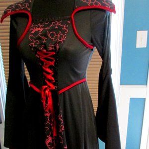 Black Sorcerer's Dress with Red Laced Front.  Spandex Material. Fits Most